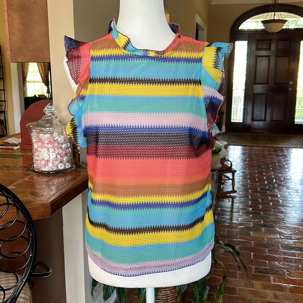 Boutique Bold Stripped Mesh Lined top szS